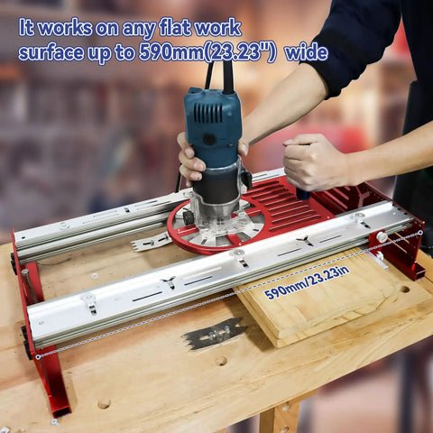 DIY Woodworking Board Flattening Jig For Router Sled in use, 24 Inch Panel Milling Machine, adjustable slide, boards up to 590mm wide