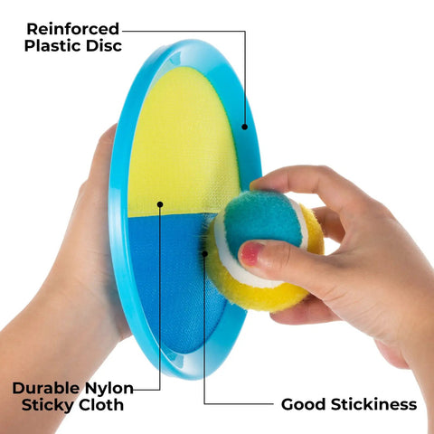 Outdoor Toss And Catch Ball Set For Kids Beach Toys And Backyard Games Perfect For Backyard Playgrounds And Beach Trips With 6 Balls And 3 Paddles Includes Storage Great Easter Gift Light Blue paddle with reinforced disc and ball.