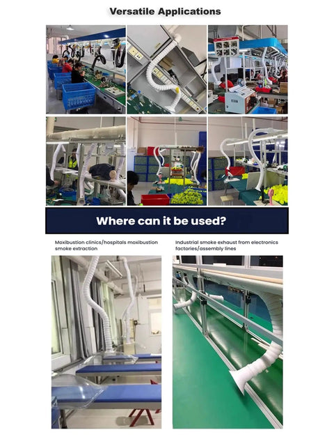 Kick Dust To The Curb Smoke Fume Extractor With Flexible Duct Arm and Adjustable Valve in various industrial applications.