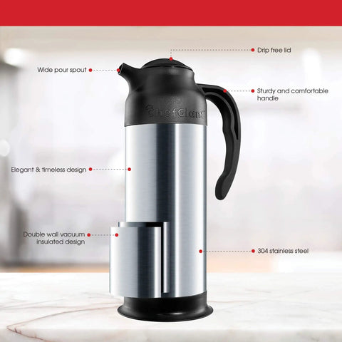 Insulated Stainless Steel Coffee Carafe Thermos 24 Oz Twin Pack With Milk Server On The Go Portable Hot Or Cold Beverage Pitcher Dispenser 3 Cup Small Design For Easy Handle Home Office Camp, featuring sturdy handle and drip-free lid.