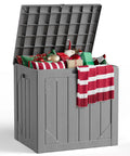 Massive 260 Gallon Outdoor Storage Box Bench Waterproof Resin Deck Box Lockable Patio Storage filled with holiday decor