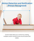 Baby crawling on staircase detected by 2K Indoor Pan Tilt Security Cam For Baby And Pet Monitor With Motion Alerts Two Way Talk.