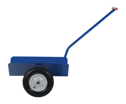 Workhorse V Groove Pipe Mover With Heavy Duty Pneumatic Wheels Built Tough For Zero Sweat Moving Of Massive Steel Pipes Anywhere On Your Next Big Project, viewed from the front showing wheel and handle.