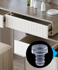 Rock Solid Glass Table Bumpers With Stem Mount, 50 Pack Anti Slip Furniture Pads, close-up of silicone bumper in drawer.