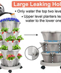 Five Tier Vertical Planter Tower With Wheels For Easy Mobility And Space Saving Indoor Outdoor Garden Pots For Strawberries Herbs Flowers And Vegetables Stackable Durable Design with water flow diagram