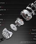 Exploded view of Beefed-Up 130A 12V Alternator For Nissan Frontier Armada Pathfinder Titan Xterra Suzuki Equator And Infiniti QX56 2007-2019 4.0L 5.6L With CW 7 Groove Pulley showing components like rotor and stator.