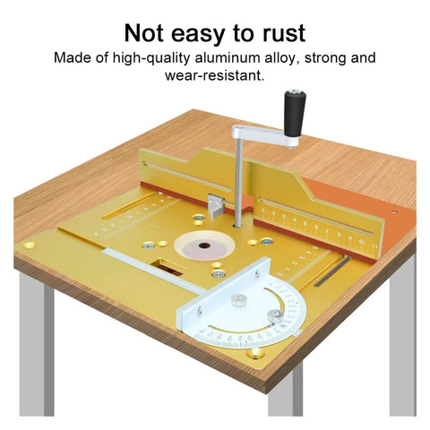 Slick Aluminum Router Table Insert Plate With Precision Center Bushing For Rock Solid Wood Milling and Trimming set, featuring sturdy aluminum design.