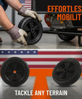 Heavy Duty 7 Inch Solid Tire For Generator And Welder Flat Free Rubber Wheel With Anti Slip Grip being installed onto a cart.