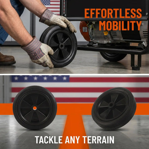 Heavy Duty 7 Inch Solid Tire For Generator And Welder Flat Free Rubber Wheel With Anti Slip Grip being installed onto a cart.