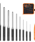 Roll Pin Punch Set 9 Pieces With Holder For Automotive, Watch Repair, Jewelry And Craft Projects; Chrome Vanadium Steel, Heat Treated