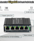 Five Port Gigabit PoE Switch With One Uplink Port For DIN Rail Mount IEEE 802.3af At Power Over Ethernet Up To 30W front view