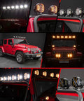 Side Shooter LED Light Bar, 5 Inch 172W Offroad Lights Pods 20400LM mounted on red Jeep, showcasing dual color amber DRL and spotlight