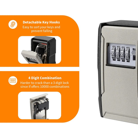 Extra Large Capacity Key Lock Box Weatherproof Wall Mount For Car Keys Fob And House Keys Key Safe Security Storage with open view.