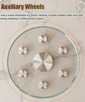 Top view of Tempered Glass Round Turntable With Six Wheels Large Lazy Susan Style Serving Tray showcasing wheels.