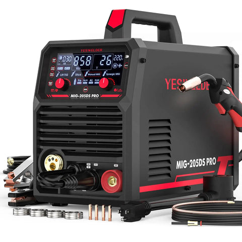 Dual Voltage 110V And 220V MIG Welder Beast, 205A, 5 In 1 Gas MIG, Flux Core MIG, Spool Gun MIG, Lift TIG, And Stick Multiprocess With LED Digital Display, Aluminum Welding Machine For DIYers And Small Shops