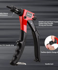 Red and black 8 Inch Rivet Nut Tool Kit With 9 Metric And SAE Mandrels, ergonomic handle, and quick-change mandrel.