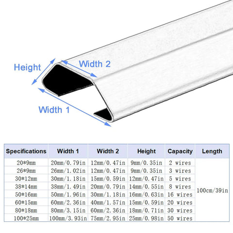 Heavy Duty Stainless Steel Floor Cable Cover With Self Adhesive Backing Rock Solid Wire Taming Strip showing detailed size specifications.