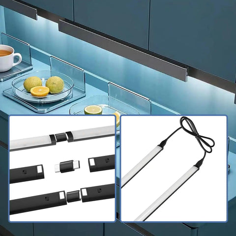 Plug In Under Cabinet LED Light Bar With Motion Sensor, Dimmable, Remote And No Wiring above kitchen counter with accessories