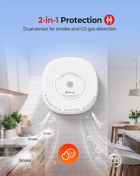 2 In 1 Smoke And Carbon Monoxide Detector With 10 Year Sealed Battery Dual Sensor Protection For Safer Home Easy Install Loud Alarms Smart Home Safety Upgrade mounted on wall