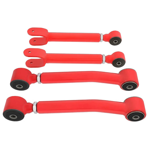0-8 Inch Lift Adjustable Front Control Arm Kit For Jeep Cherokee XJ Comanche MJ Grand Cherokee ZJ And Wrangler LJ And TJ With Red Powder Coat For Lifted Rigs Front Upper Eye To Eye And Lower Eye To Eye Fit, red adjustable control arms