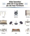 Image showing slider for 'Slide Smoother with CO-Z Leg Glides' featuring tables, appliances, wardrobes, beds, dressers, and chairs.