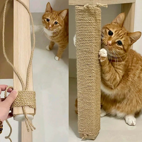 Heavy Duty 5mm Jute Twine 328 Feet Braided Rope For DIY Artwork And Home Decor Bundling Gardening Use Built Tough And Durable String wrapped around furniture and being scratched by a cat