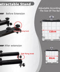 Half To One Horsepower Air Agitator Paint Stirring Machine That Cuts Mixing Time By 80 Percent And Reduces Air Consumption By 50 Percent, Three cylinder industrial grade paint agitator with retractable stand showing adjustment for barrel sizes, 120cm to 80cm.