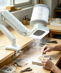 Top Tier Heavy Duty Nail Dust Collector With Crisp Led Lamp And Flexible Rotating Arm For Rapid Acrylic Sweep Ups and Clutter Free Salon Desk Setups Everyday with adjusting arm.