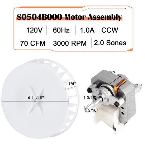 S0504B000 motor assembly for Bathroom Exhaust Fan Motor Replacement Kit For 769RL And 763RL Series 70 CFM Airflow Fits 757 765RL 769RFT R01 Models Replaces C87547 JESP61K13
