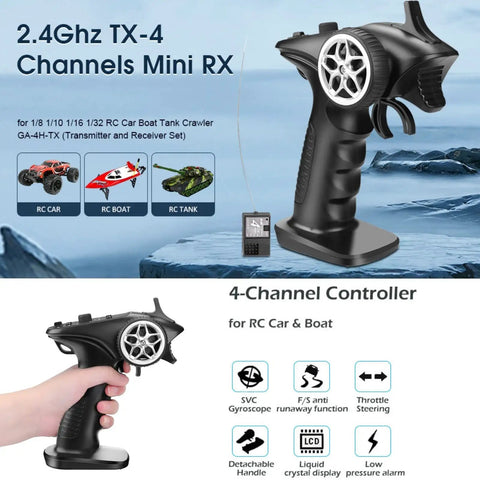 4 Channel 2.4GHz RC Radio System Transmitter Beefed Up With 4 Channel Controller And Receiver for RC Cars Boats Tanks
