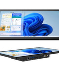 15.6 Inch Industrial Touchscreen All In One Pc With Win 11 Pro Celeron N5095 showing front and rear angles, showcasing ports and display.