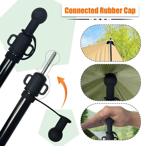 Close-up of Heavy Duty Telescoping Tarp Poles Set Of 4 For Camping with rubber cap and adjustable sections, ideal for tents.