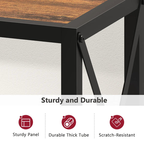 Smooth Vibes Two Tier Industrial Console Table With Open Storage Shelves For Tight Hallways Rustic Wood Surface Heavy Steel Legs Built Damn Tough No Hassle Setup Living Room Corner Unit corner view showing durable thick tube frame and rustic wood top.