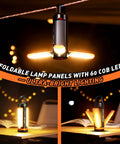 "Portable USB Rechargeable Camping Lanterns with foldable LED panels illuminating a table, ideal for outdoor adventures."