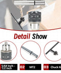 Mini Metal Lathe Drill Chuck With MT2 Arbor, Five Sixty Fourth Inch To One Half Inch Clamping Range, Durable Steel Chuck