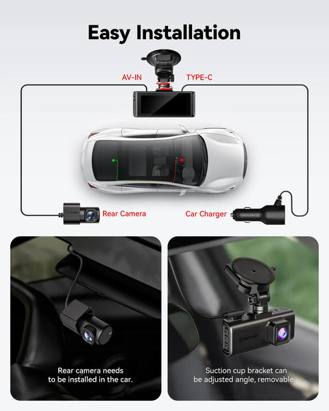 Diagram of 4K Front And Rear Dash Cam With Crystal Clear Starvis 2 Sensor 170 Degree Front And 140 Degree Rear 5GHz WiFi setup