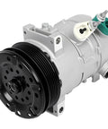 Top Tier AC Compressor With Clutch For Dodge Journey Chrysler 200 Avenger Cirrus Sebring 2.4 Liter And 3.5 Liter Engines 2007 Through 2020, silver and black design with 6 grooves.
