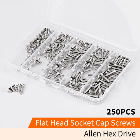 Must Have M3 Flat Head Socket Cap Screws Set In 6mm, 8mm, 10mm, 12mm, And 16mm, Countersunk Bolts With Allen Drive, 250 Pieces