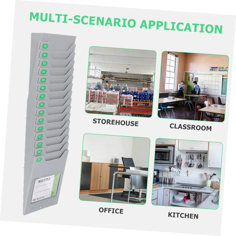 Heavy Duty Wall Mounted Card Holder Rack Boasting Top Notch Slot Layout For Offices And Warehouses shown in multi-scenario applications.