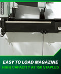 Wide Crown Pneumatic Stapler For Fast Framing And Lathing Projects Lightweight 16 Gauge Nailer drives staples; magazine close-up