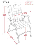 Built To Last Folding Patio And Lawn Chairs Set With Steel Frame Blue Woven Fabric And Real Wood Armrests Full Size Outdoor Chairs For Backyard Camping Or Events Heavy Duty Rust Resistant Build Pack Of 2 with dimension lines and measurements.