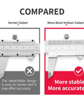 Comparison of vernier caliper vs mono block vernier calipers highlighting stability, Stainless Steel Vernier Caliper 0 to 8 Inch Thickened Mono Block Inch Metric Sliding Caliper with Depth Gauge 0.02 Inch Accuracy 0.001 Inch Resolution Heavy Duty Precision Tool for DIY Built Tough for Everyday Measurements