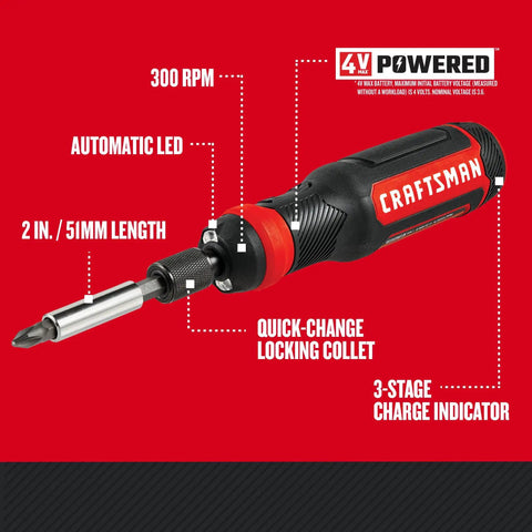 4V Electric Screwdriver Set With 300 RPM Drive, Micro USB Charging Port, 3-Stage Battery Indicator, USB Cable Included shown
