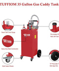 Bad Boy 35 Gallon Portable Gas Caddy With Rugged Wheels And Slick Manual Siphon Pump Plus Long Hose for quick and easy refueling.