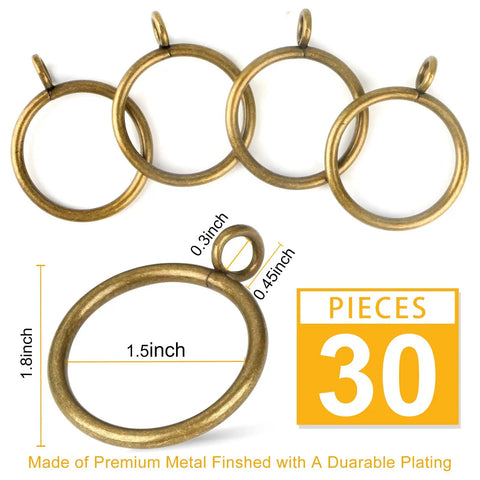 Antique Brass Curtain Rings With Eyelets For Up To One Point Two Inch Curtain Rods Set Of 30 Dope Heavy Duty Steel Drapery Rings
