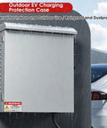 Heavy Duty EV Charger Outdoor Enclosure Wall Mount Lock Box For Level 2 Charging Station rainproof case mounted on wall.