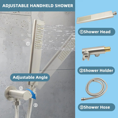 Solid Brass Handheld Shower Head With High Pressure Arc Design Brushed Nickel Finish 59 Inch Stainless Steel Hose adjustable view