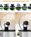 Premium Stainless Steel Slow Cooker Lid Holder And Crock Pot Stand Rack For No Sweat Daily Stewing showing compatibility with various lid types.