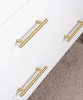 Solid Brass Cabinet Pulls 5 Pack in Brushed Gold Finish Euro Style T Bar Handles with 3 Inch Hole Center on white drawer