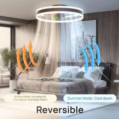 Compact 16 Inch Ceiling Fan With Lights And Remote App Control For Bedroom, reversible mode operation illustration.
